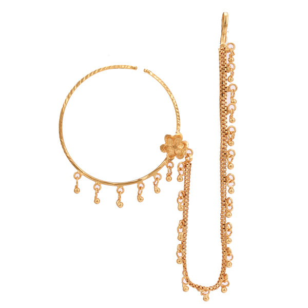 Single Side Flower Nose Ring with Heavy Chain (Nath)