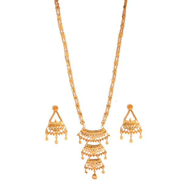 Sitahar Set 1 featuring a traditional gold-plated long necklace and matching earrings in 24K gold plated copper.