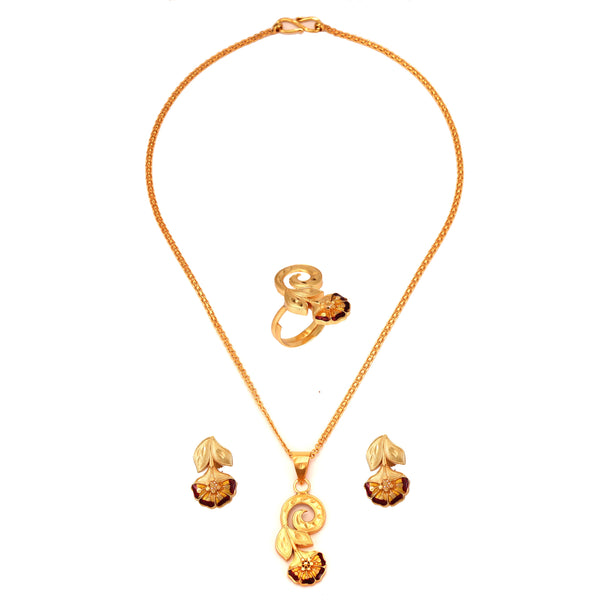 Blooming Tuft Pendant Set With Chain and Finger Ring - BRISHNI