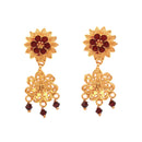 Crystal Beaded Line Flower Framed Long Chatai Necklace Set - BRISHNI