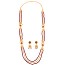 Crystal Beaded Line Flower Framed Long Chatai Necklace Set - BRISHNI