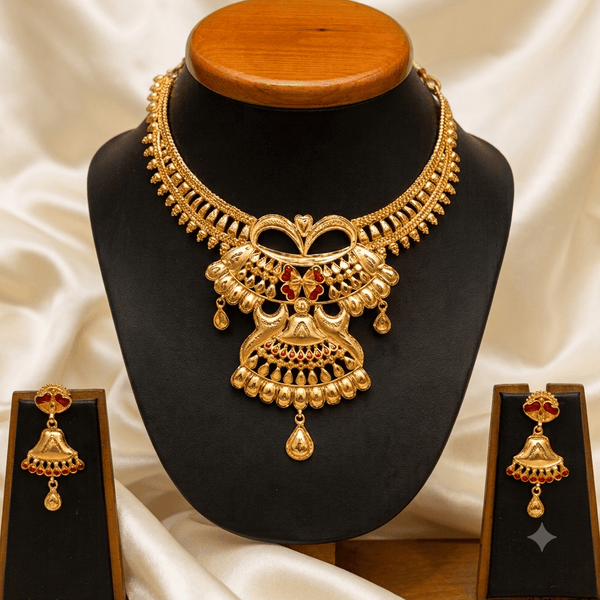 Double Steps Mina Pakha Style Necklace Set - BRISHNI