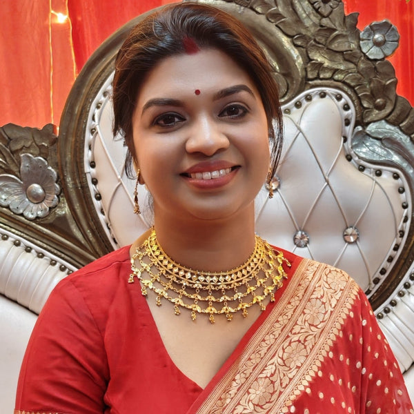 Dual Leaf Double Layer Jhalor Necklace Set - BRISHNI