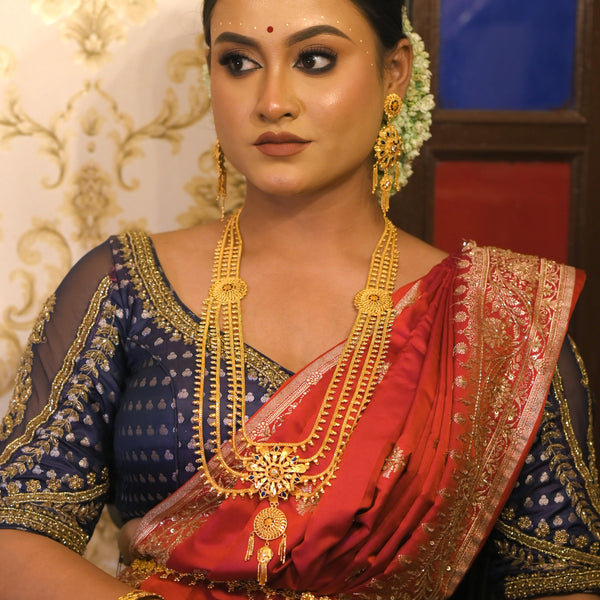 Flower Motif Heavy Lahara Necklace Set - BRISHNI