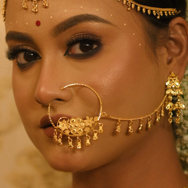 Flower Star Nose Ring (Nath) With Designer Chain - BRISHNI