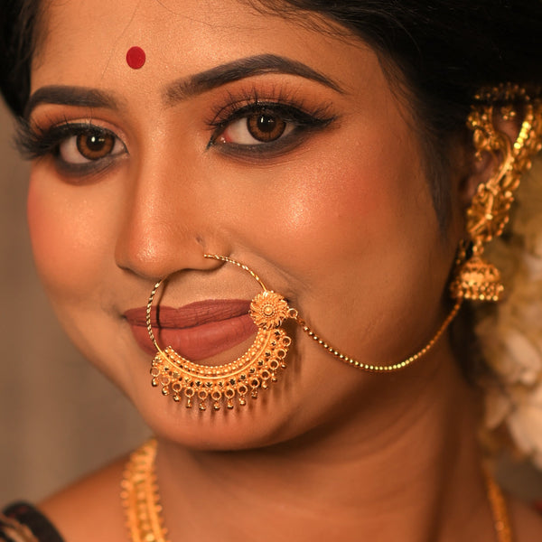 Golden Drop Heavy Bridal Nose Ring ( Nath ) - BRISHNI
