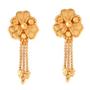 Elegant gold-plated flower earrings with dangling chains, perfect for adding a touch of luxury to any outfit.