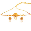 Elegant half flower Jhalor choker set with matching gold plated earrings, perfect for stylish occasions.
