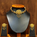 Elegant half flower gold plated choker necklace with matching earrings set, featuring intricate design elements.