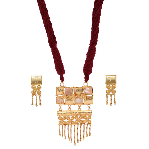 Hanging Flower Rectangular Locket Set - BRISHNI