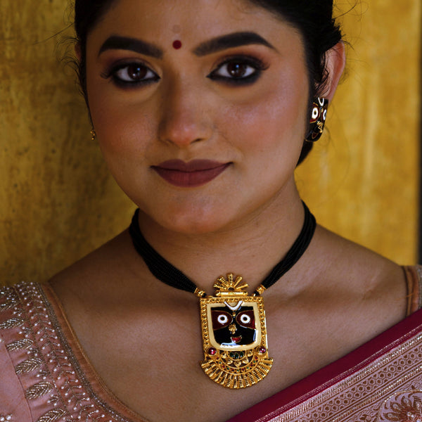 Jagannath (Square) Pendant with Matching Earrings - BRISHNI