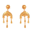 Gold plated Bengali bridal earrings with floral design and dangling accents, perfect for wedding celebrations.