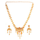 Leaf Motif Slick Sitahar Set featuring 24K gold plated necklace and matching earrings, ideal for Bengali bridal wear.