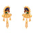 Gold plated peacock design earrings with intricate detailing and hanging chains.