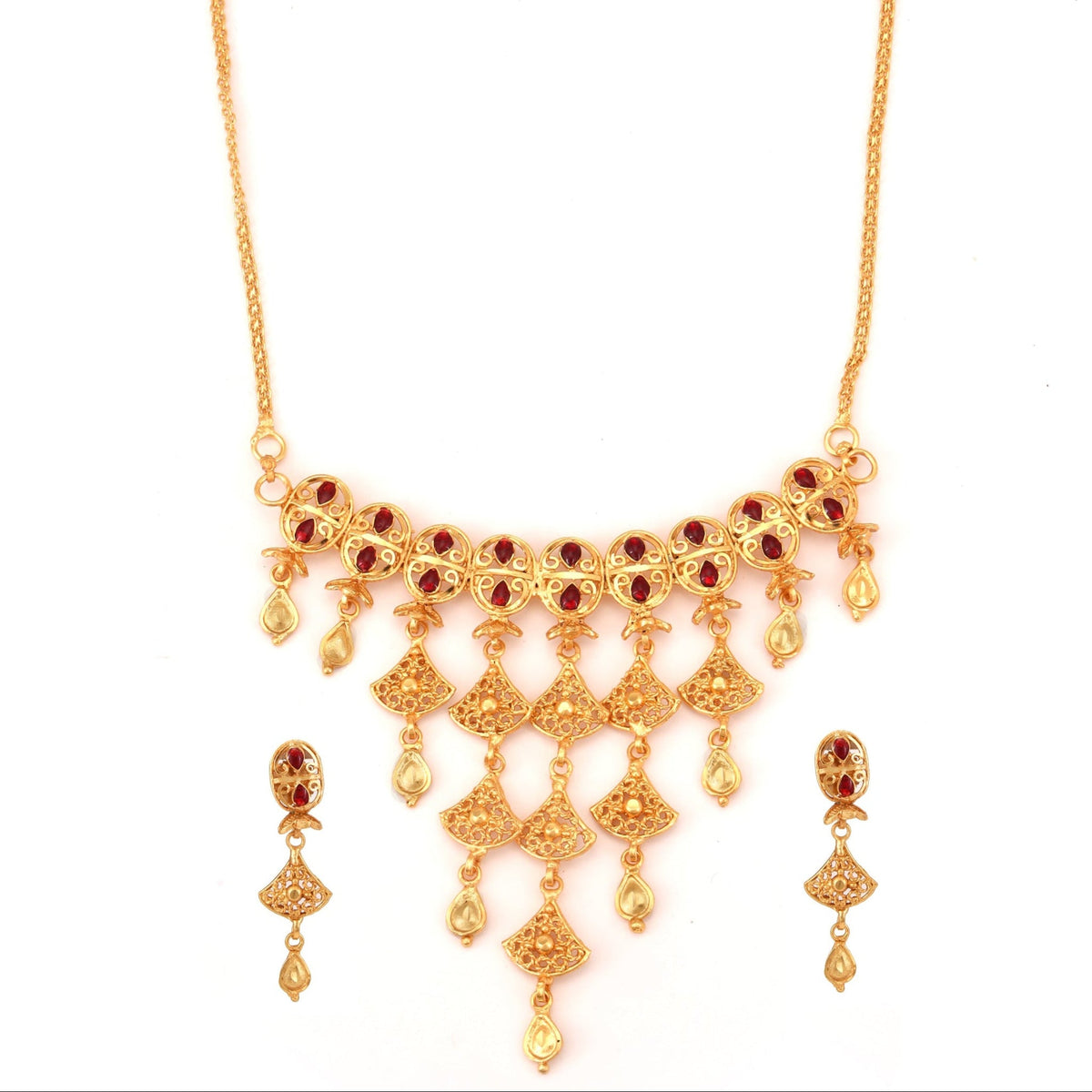 Oval Framed Drop Jhalor Chain Necklace