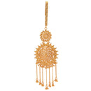 Elegant gold plated komor bicha earring featuring intricate sun design and dangling accents.