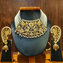 Rajendrani Jaroa beaded necklace set with matching earrings, gold plated choker design, luxury jewelry display.