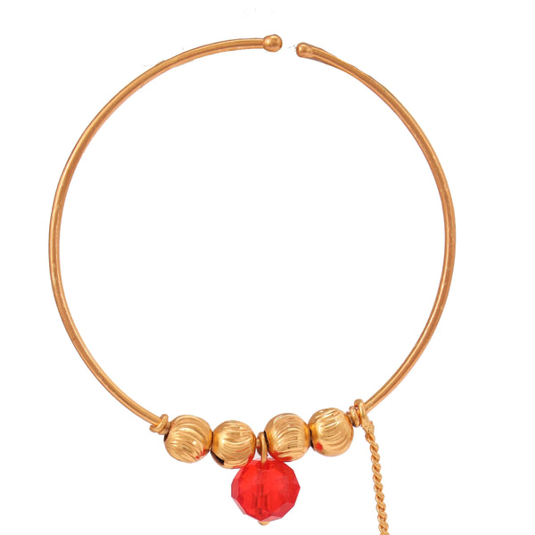 Red Ring Drop Red Drop Golden Balls Nose Ring (Nath)