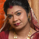 Red Stone Studded Flower Nose Ring - BRISHNI