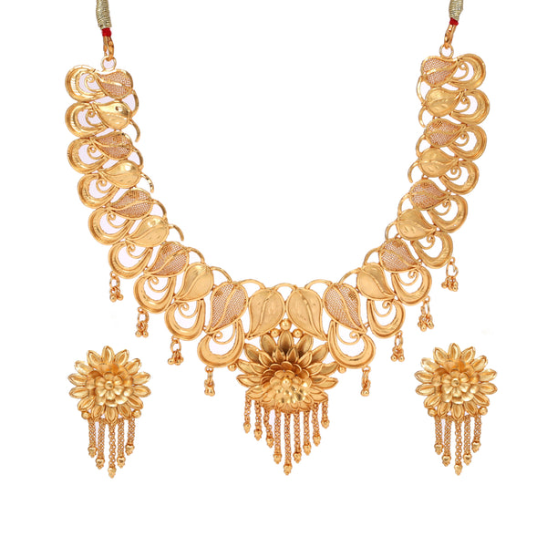 Royal Flower Leaf Ornate Chatai Necklace Set - BRISHNI
