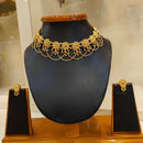 Sohini Flower Chain Choker Necklace Set in 24K gold plated design with matching earrings displayed on a bust.