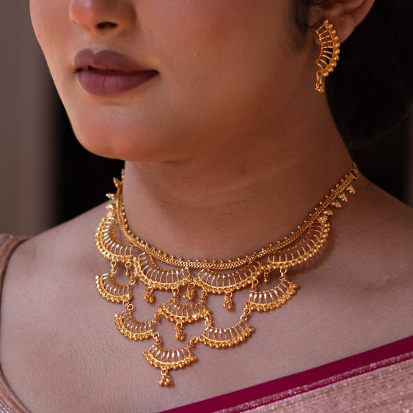 Shreoni - Filigree Steps Necklace Set - BRISHNI