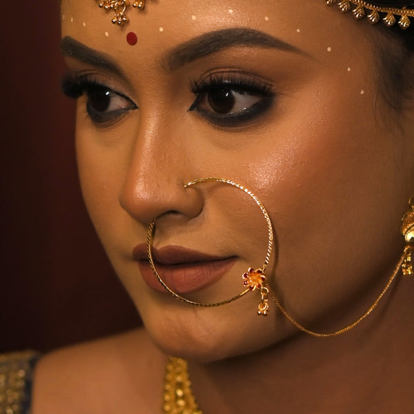 Single Drop Mina Flower Nose Ring (Nath) - BRISHNI