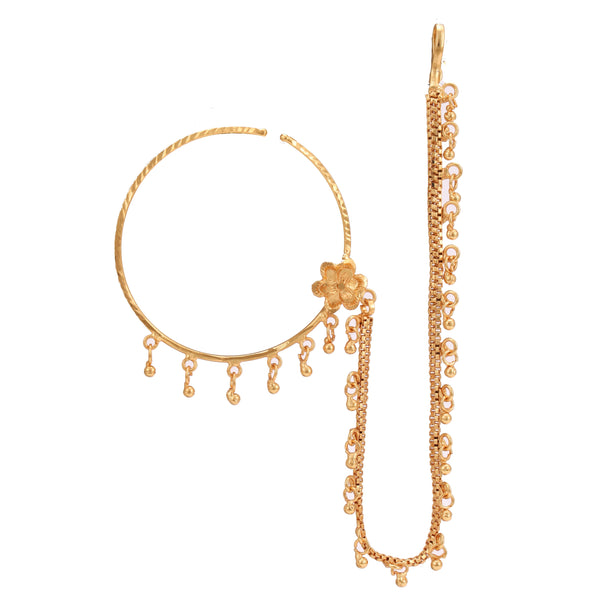 Single Side Flower Nose Ring with Heavy Chain (Nath) - BRISHNI
