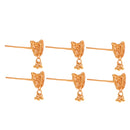 Set of 6 gold plated Khopar kata hair pins with intricate design and dangling beads.