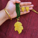 Solo Leaf Locket Set With Green Tassel - BRISHNI