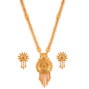 Surjotoran Long Sitahar Set - 24K gold plated Bengali bridal necklace and matching earrings.