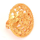 Intricate gold-plated finger ring with floral design, perfect accessory for a choker set.