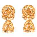 Elegant gold-plated earrings featuring intricate floral designs and hanging beads, perfect for adding a touch of glamour.