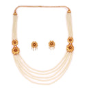 Twin Flower White Beaded Lahara Necklace Set - BRISHNI