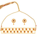 Gold plated Mina floral sequence choker set with matching earrings, elegant design for special occasions.