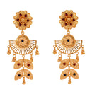 Elegant gold plated Bengali earrings with intricate design and colorful accents, perfect for bridal occasions.