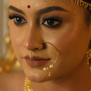 White Beaded Golden Drop Nose Ring (Nath) - BRISHNI