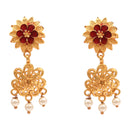 White Beaded Line Flower Framed Long Chatai Necklace Set - BRISHNI