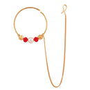 White Centric Red Golden Beaded Nose Ring (Nath) - BRISHNI