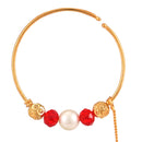White Centric Red Golden Beaded Nose Ring (Nath) - BRISHNI