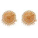 Round Motif White Beads Gold-plated Choker Set