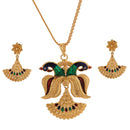 Twin Mayur Minakari Locket & Earring Set With 20 Inches Chain