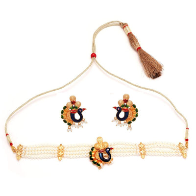 Peacock Motif Minakari  Beads Choker Set
