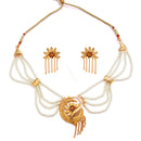 Aadya - White Beaded Ranihar Necklace Set - BRISHNI