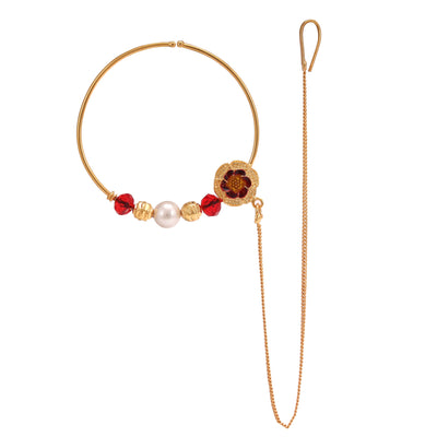 Beaded Nosering With Side Flower (Nath) - BRISHNI
