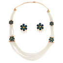 Blue Mina Flower Beaded Chatai Necklace Set - BRISHNI