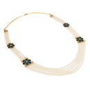 Blue Mina Flower Beaded Chatai Necklace Set - BRISHNI