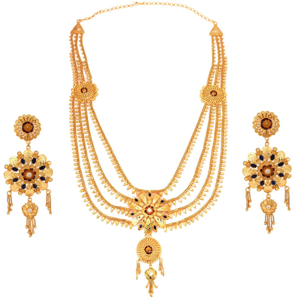 Flower Motif Heavy Lahara Necklace Set - BRISHNI