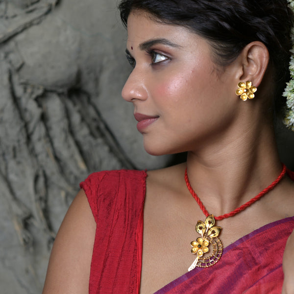 Fusion Floral Locket With Matching Earrings - BRISHNI