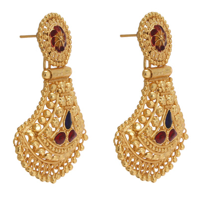 Gold Drop Minakari Earrings - BRISHNI